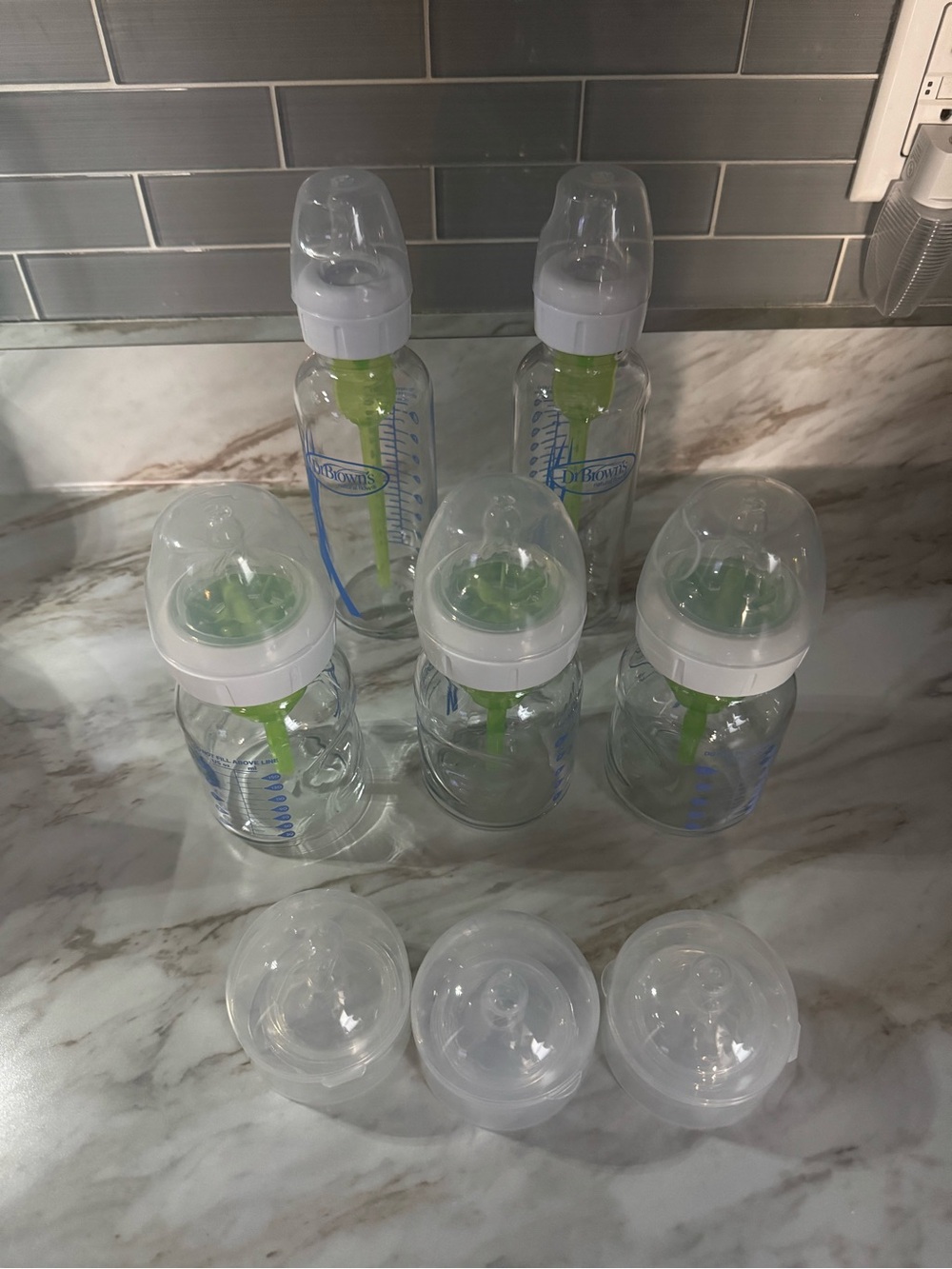 Dr. Brown's Clear Baby Bottles with Green Vent System - Set of 5